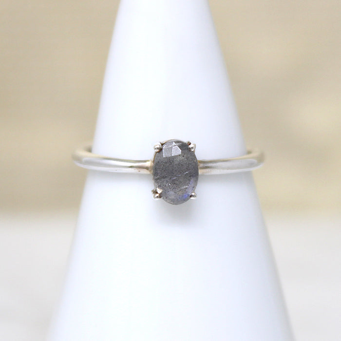 Enchanting Oval Labradorite in Sterling Solitaire Ring