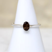 Moody Oval Smoky Quartz in Sterling Solitaire Ring
