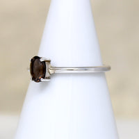 Moody Oval Smoky Quartz in Sterling Solitaire Ring