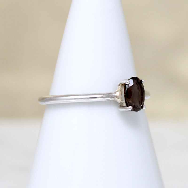 Moody Oval Smoky Quartz in Sterling Solitaire Ring