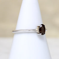 Moody Oval Smoky Quartz in Sterling Solitaire Ring