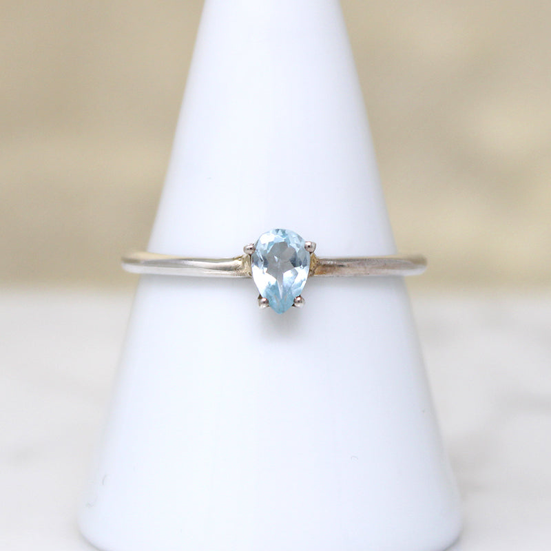 Glittering Aquamarine Teardrop in Sterling Solitaire Ring