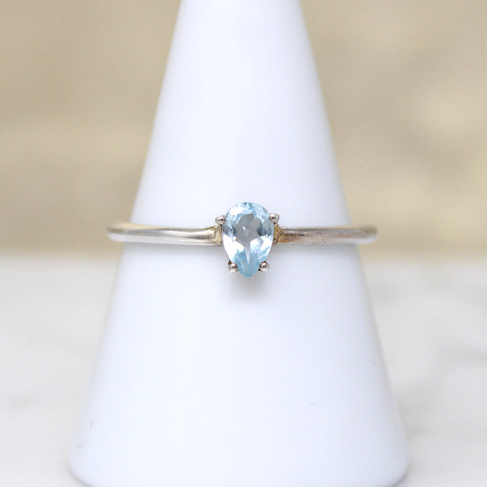 Glittering Aquamarine Teardrop in Sterling Solitaire Ring