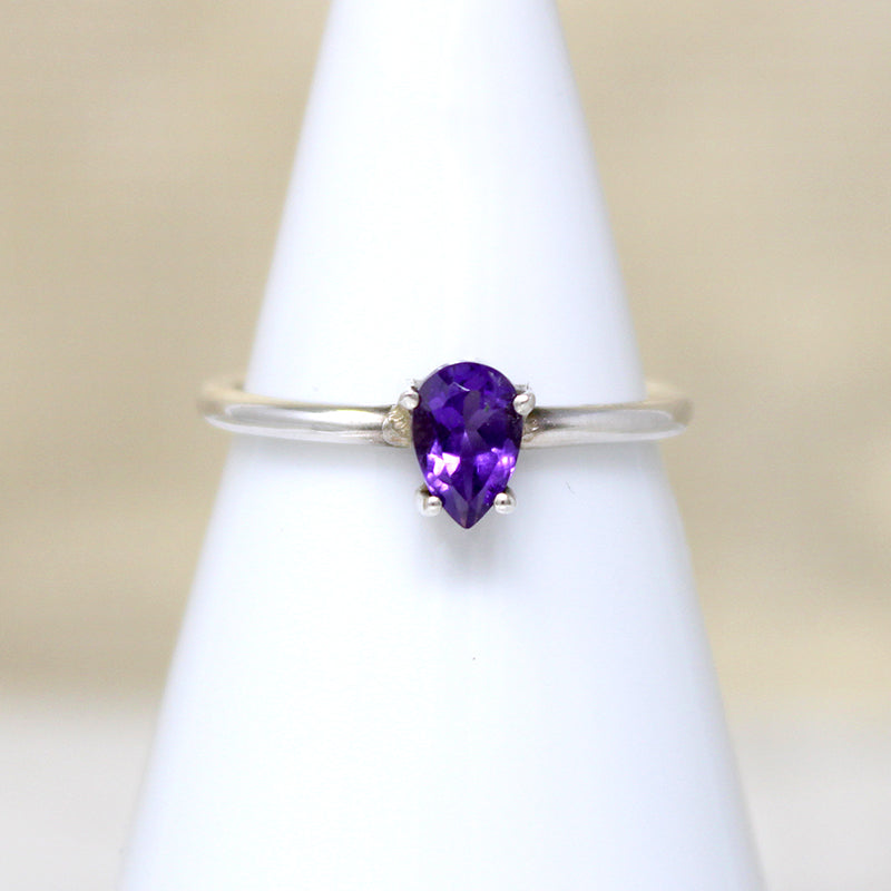 Regal Amethyst Teardrop in Sterling Solitaire Ring