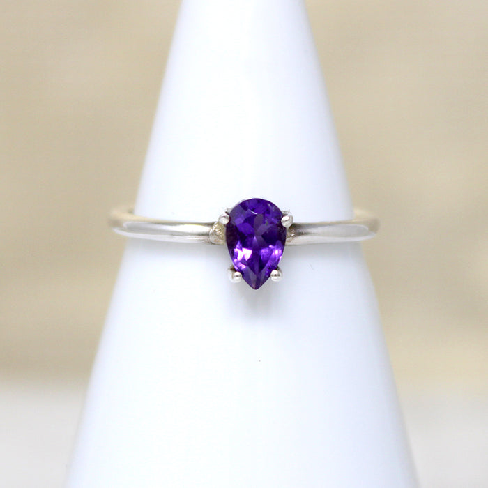 Regal Amethyst Teardrop in Sterling Solitaire Ring
