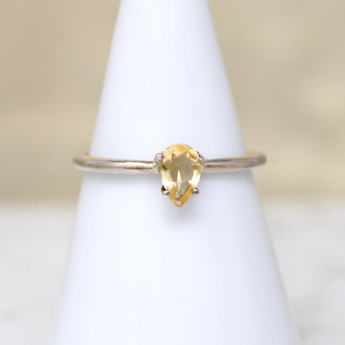 Sunny Citrine Teardrop in Sterling Solitaire Ring