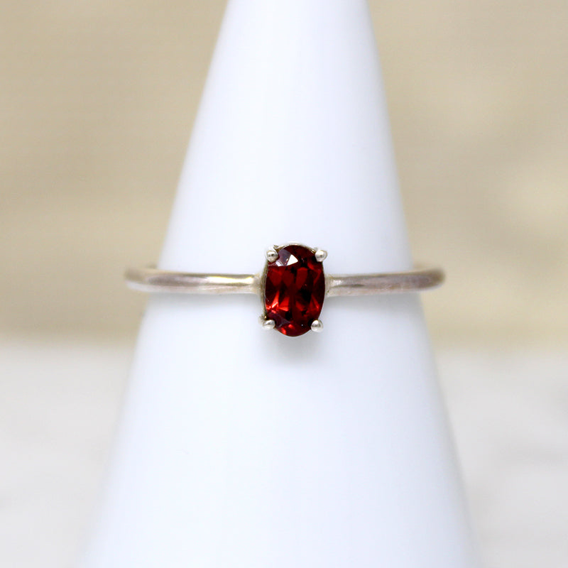 Glowing Oval Garnet in Sterling Silver Solitaire Ring