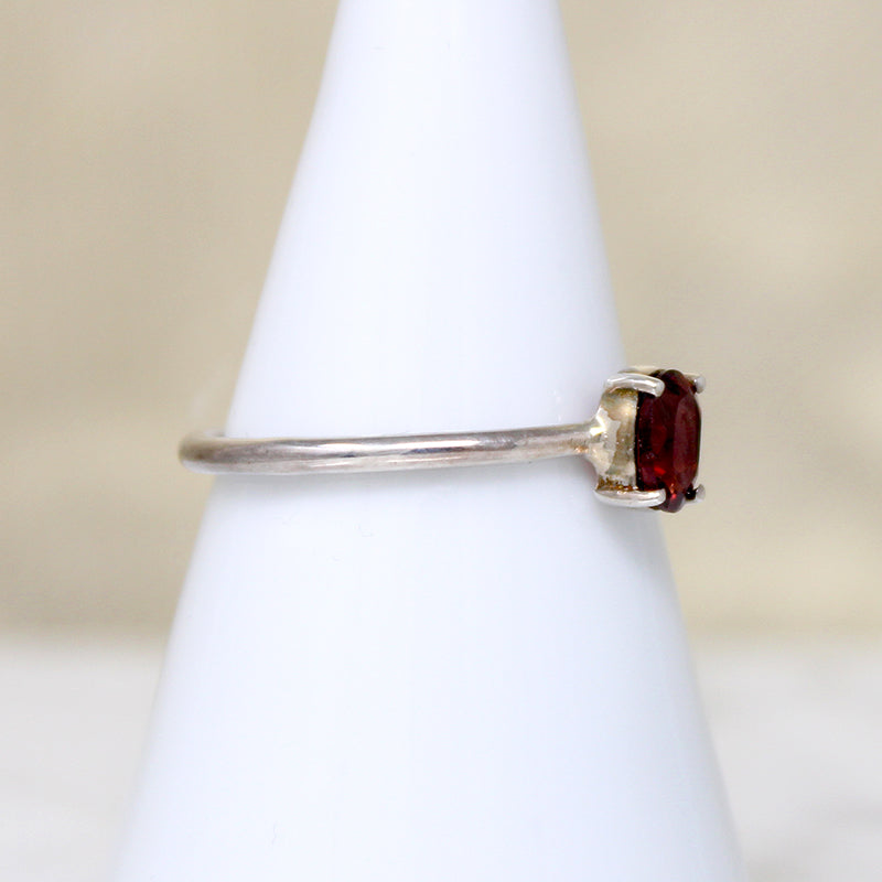 Glowing Oval Garnet in Sterling Silver Solitaire Ring
