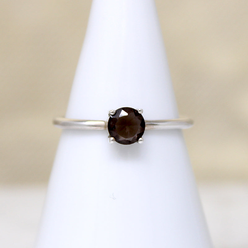 Warm Smoky Quartz in Cool Sterling Solitaire Ring