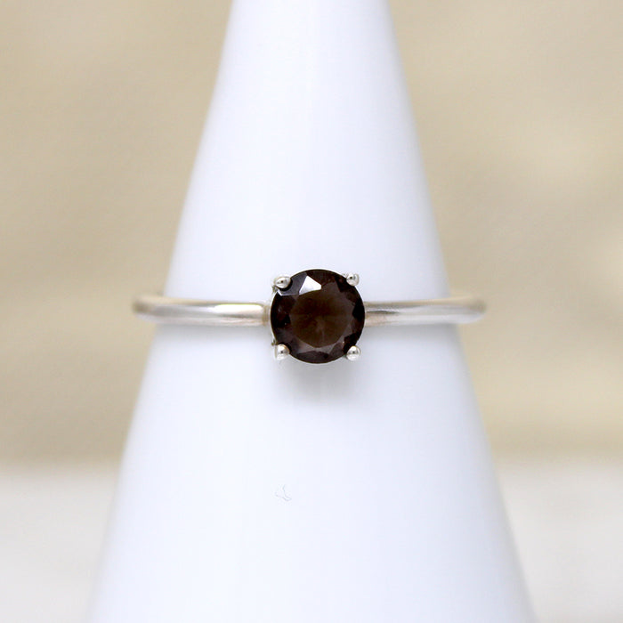 Warm Smoky Quartz in Cool Sterling Solitaire Ring