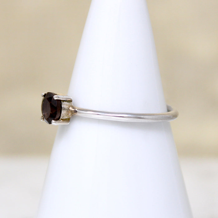Warm Smoky Quartz in Cool Sterling Solitaire Ring
