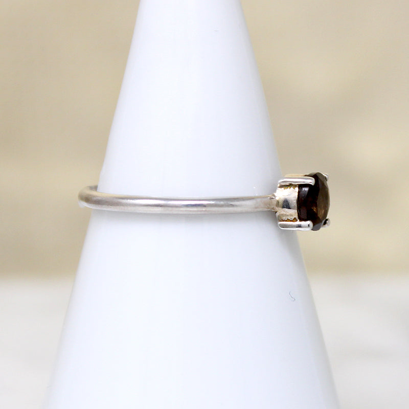 Warm Smoky Quartz in Cool Sterling Solitaire Ring