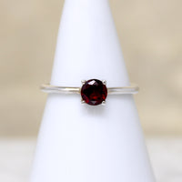 Sanguine Round Garnet in Sterling Solitaire Ring