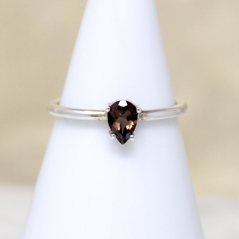 Smoldering Smoky Quartz Teardrop in Sterling Ring
