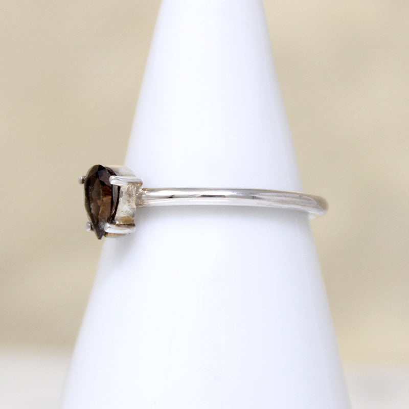 Smoldering Smoky Quartz Teardrop in Sterling Ring
