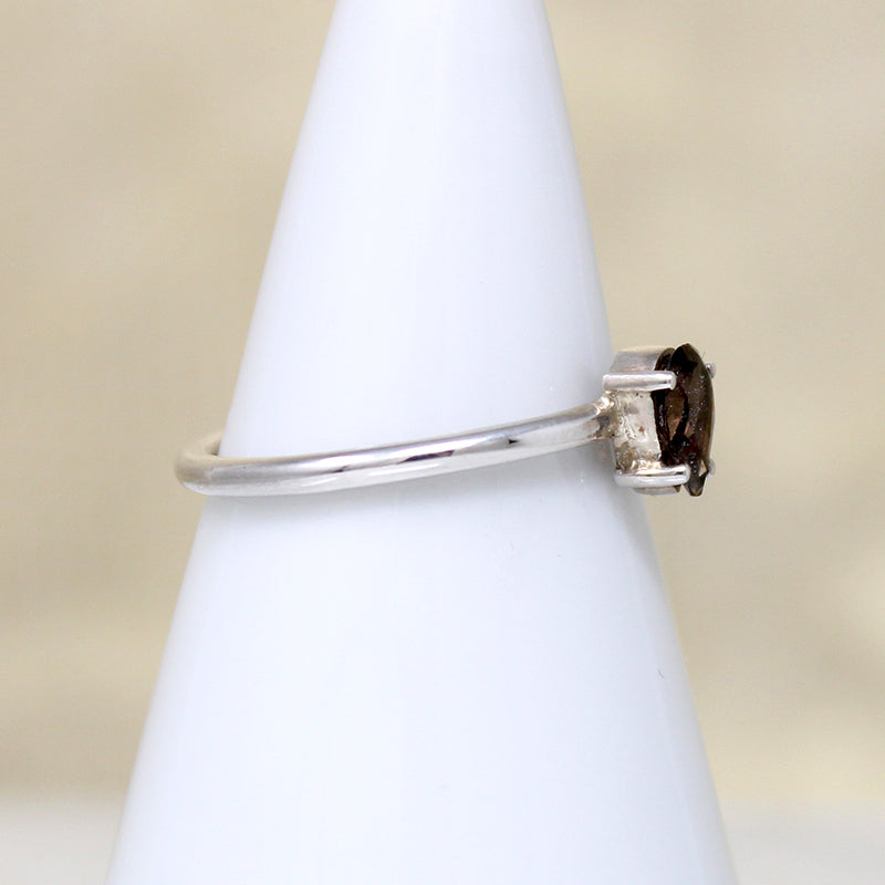 Smoldering Smoky Quartz Teardrop in Sterling Ring

