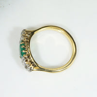 Antique 18k Gold Emerald & Old Mine Cut Diamond Ring