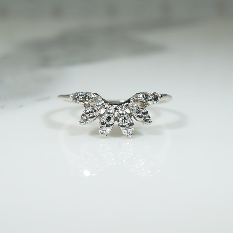 Diamond Set Leafy Curved Wedding Band