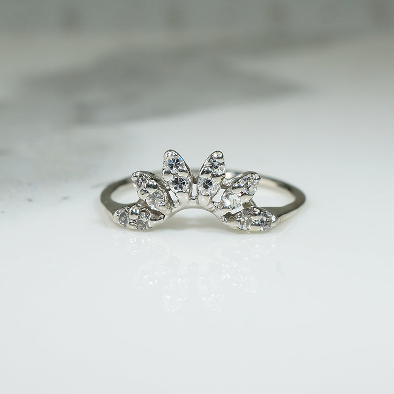 Diamond Set Leafy Curved Wedding Band