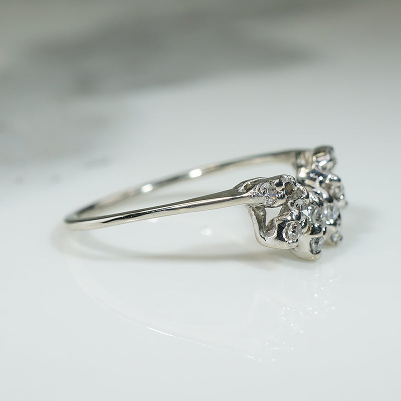 Diamond Set Leafy Curved Wedding Band