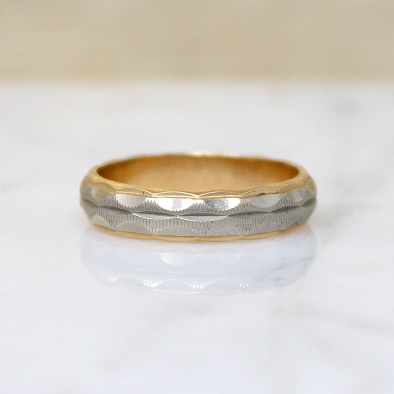 Chic 14k Two-Tone Gold Engraved Wedding Band