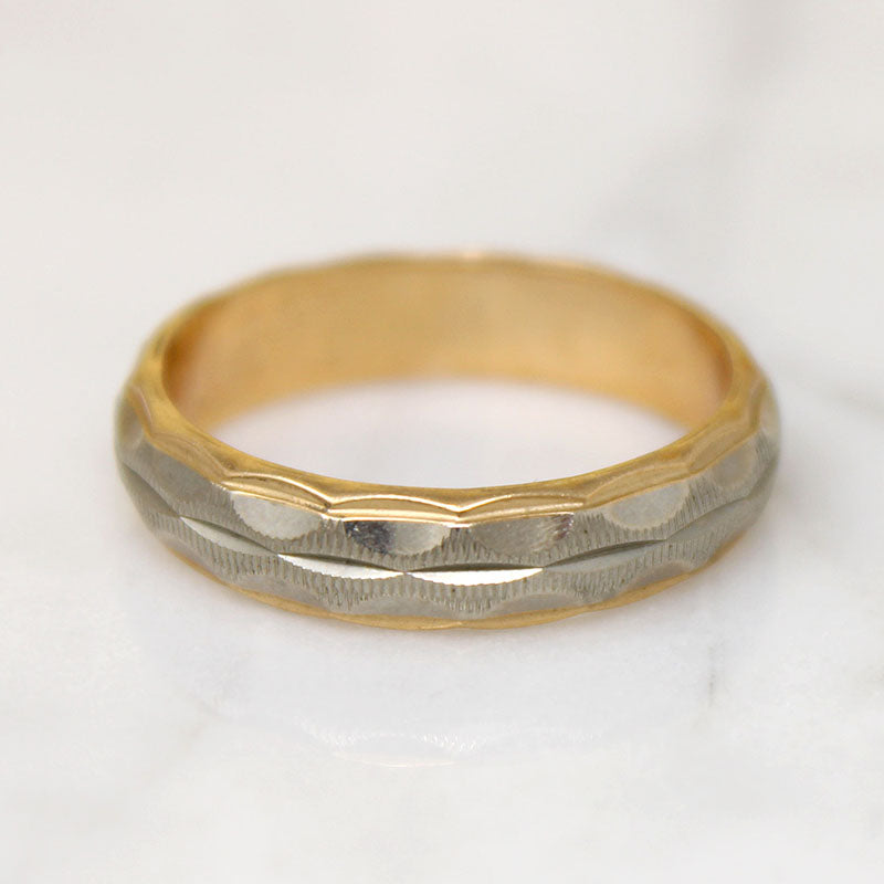 Chic 14k Two-Tone Gold Engraved Wedding Band