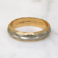 Chic 14k Two-Tone Gold Engraved Wedding Band