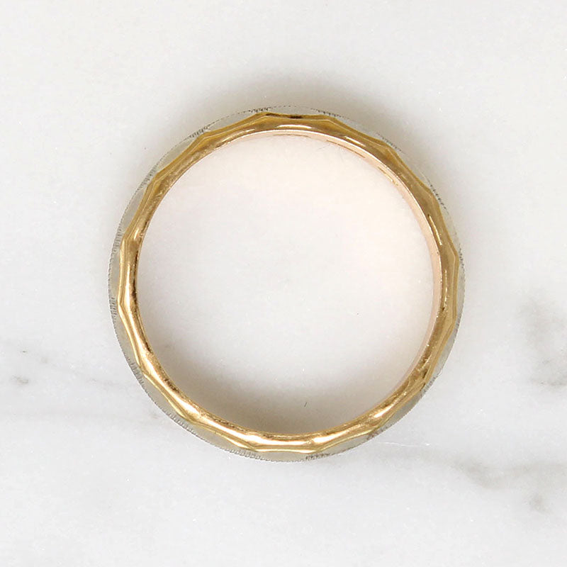 Chic 14k Two-Tone Gold Engraved Wedding Band