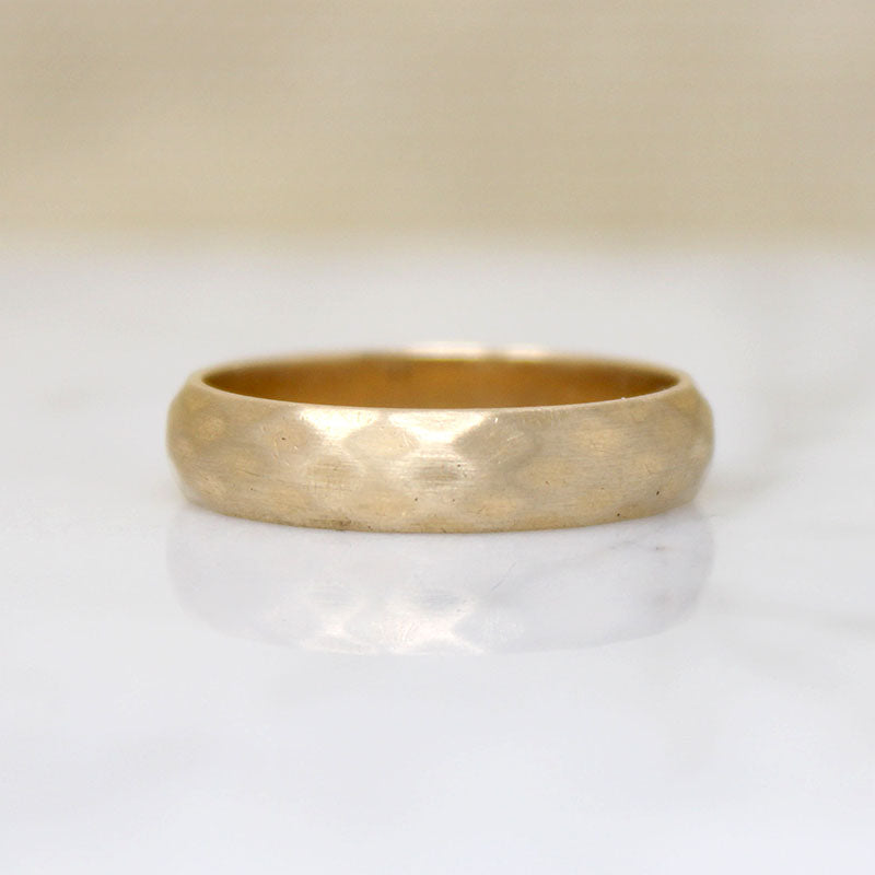 Faceted & Brushed 14k Gold Half Round Band Size 10