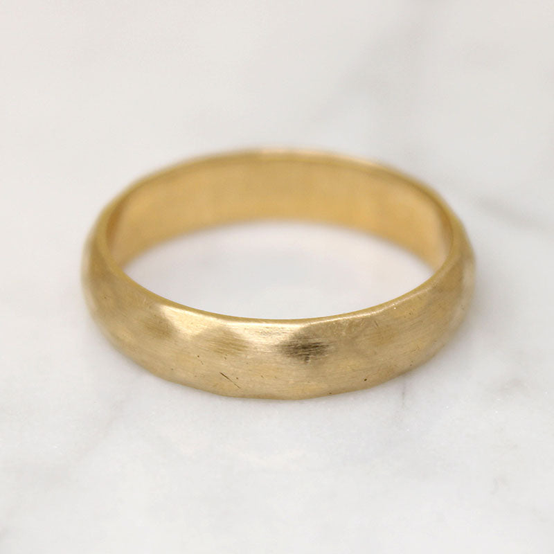 Faceted & Brushed 14k Gold Half Round Band Size 10