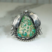 Pebbled Green Turquoise in Creative Silver Ring