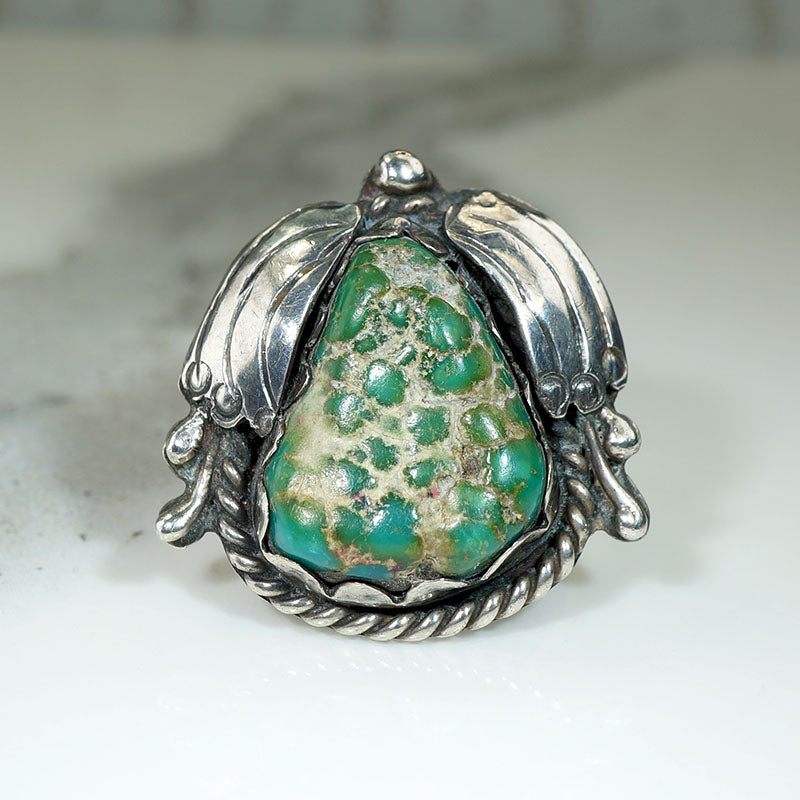 Pebbled Green Turquoise in Creative Silver Ring
