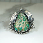 Pebbled Green Turquoise in Creative Silver Ring