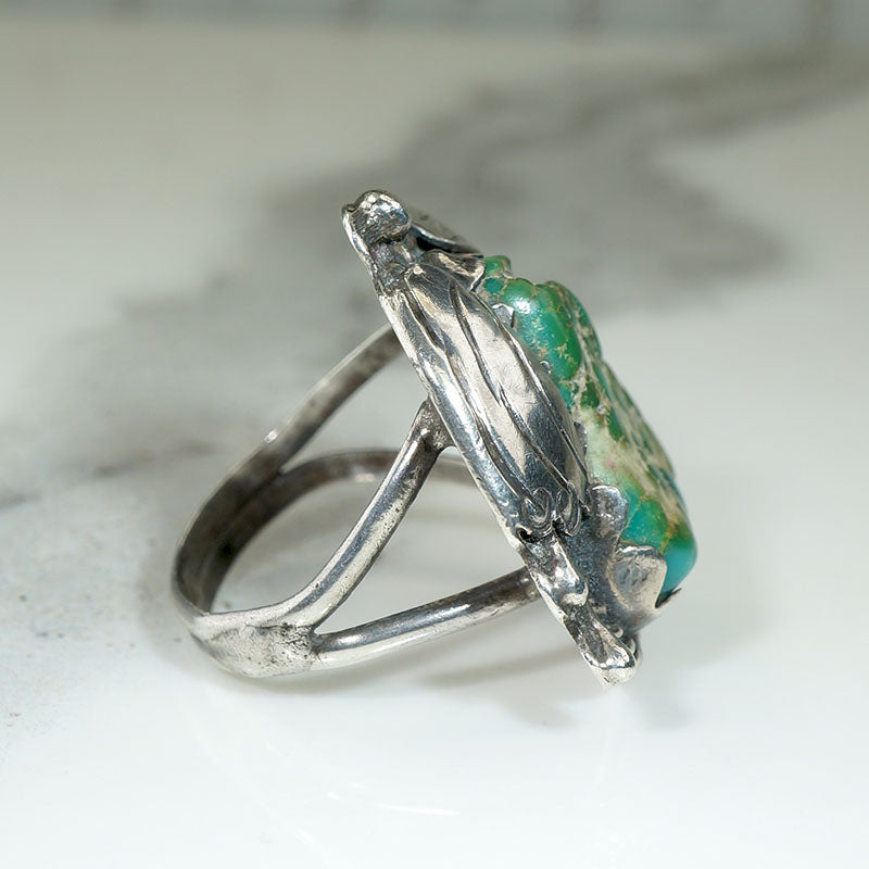 Pebbled Green Turquoise in Creative Silver Ring