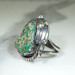 Pebbled Green Turquoise in Creative Silver Ring