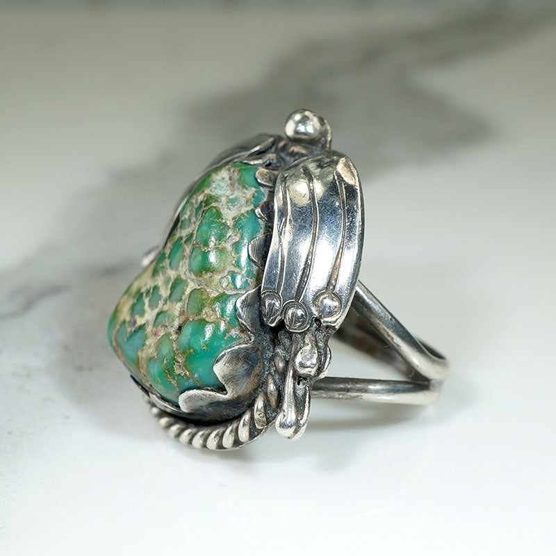 Pebbled Green Turquoise in Creative Silver Ring