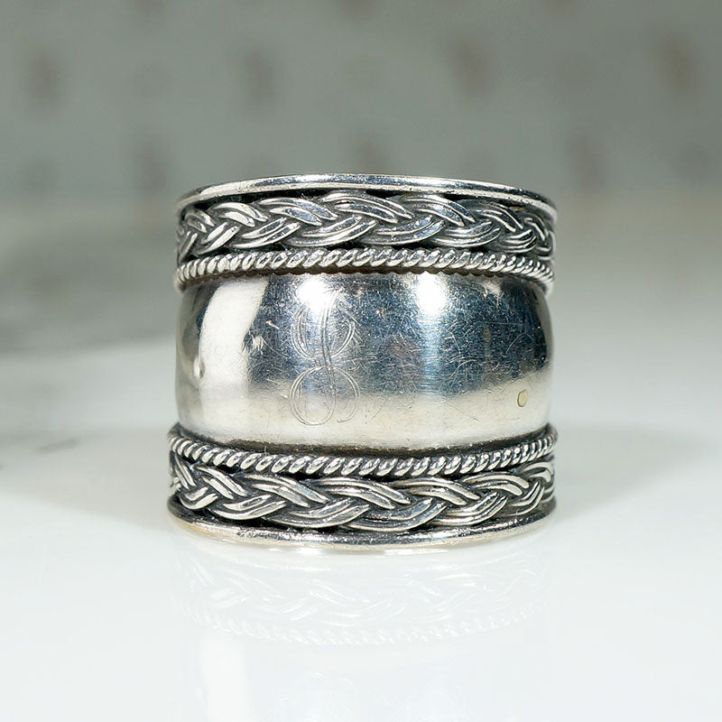 Extra Wide Sterling Band with Plaited Edges