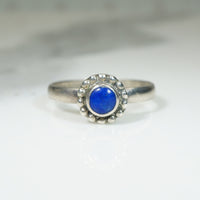 Bright Blue Lapis & Sterling Halo Solitaire Ring