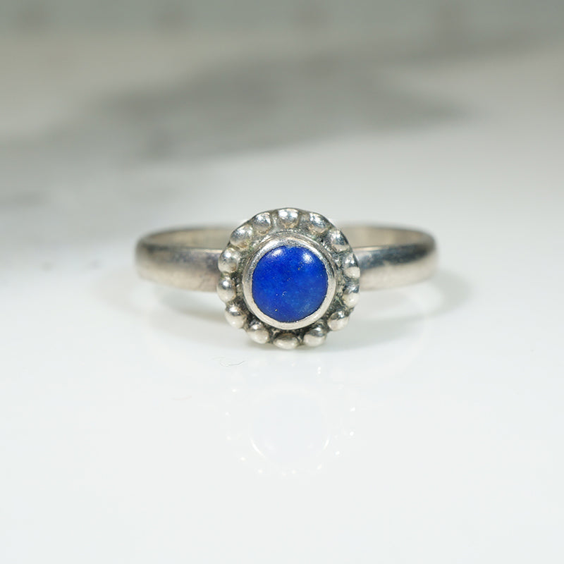 Bright Blue Lapis & Sterling Halo Solitaire Ring