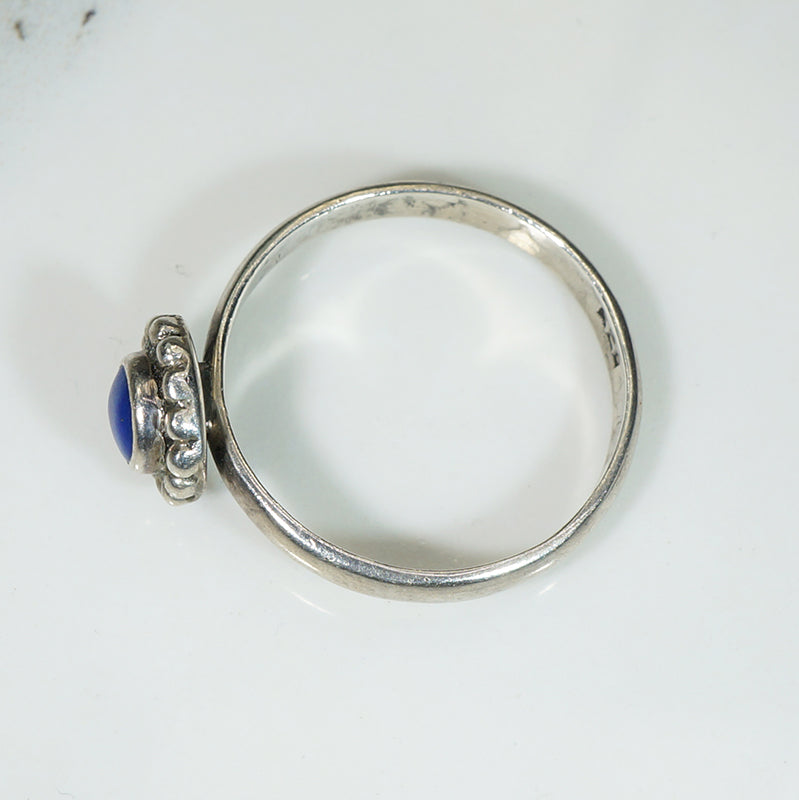 Bright Blue Lapis & Sterling Halo Solitaire Ring