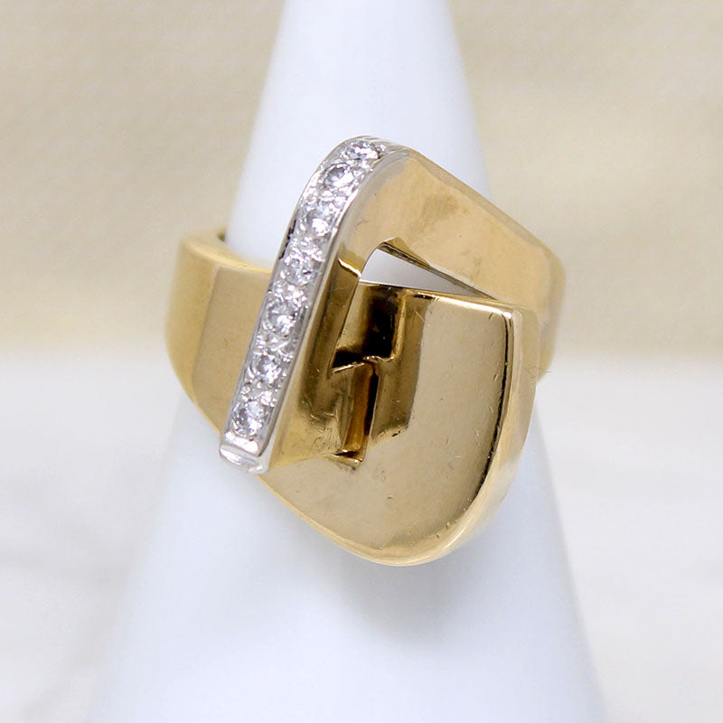 Sculptural Mid Mod 18k & Diamond Statement Ring