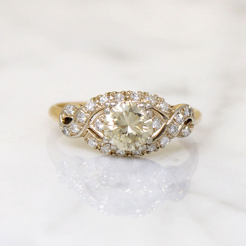 Gorgeous Yellow-Brown Diamond in 1930s Engagement Ring
