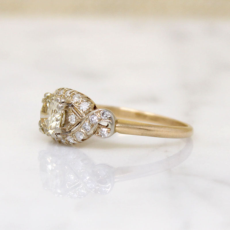 Gorgeous Yellow-Brown Diamond in 1930s Engagement Ring