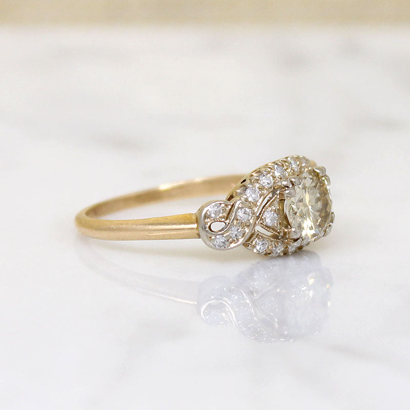 Gorgeous Yellow-Brown Diamond in 1930s Engagement Ring