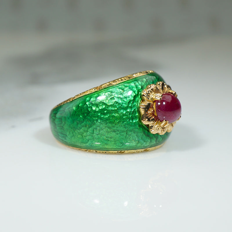 Delicious 18k Enameled Bombé with Ruby