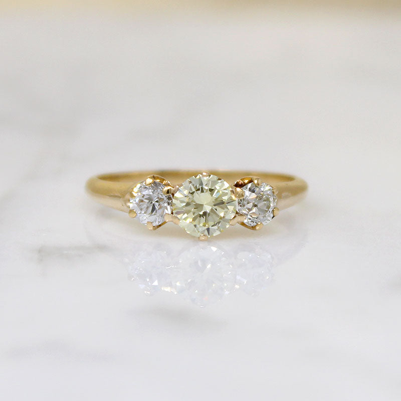 Edwardian Trilogy Ring with White & Yellow Diamonds