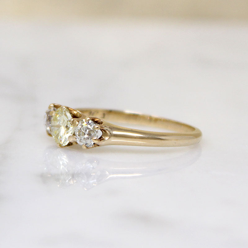 Edwardian Trilogy Ring with White & Yellow Diamonds