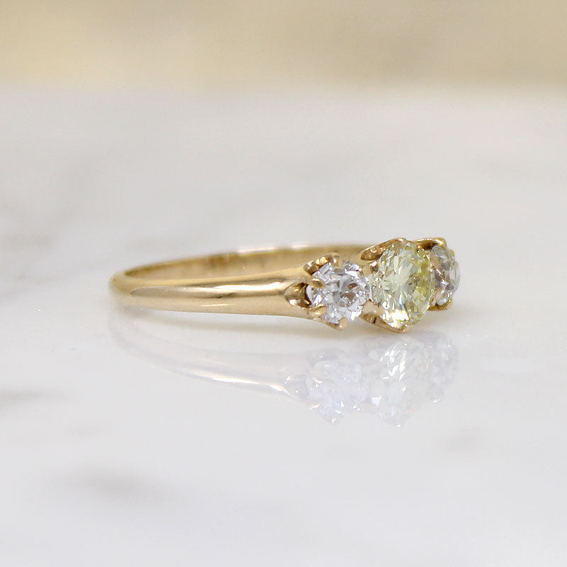 Edwardian Trilogy Ring with White & Yellow Diamonds