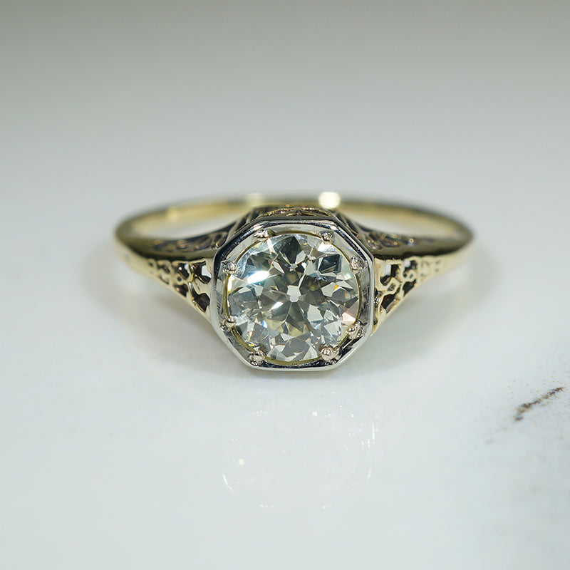 Lovely Yellow Gold Filigree OEC Diamond Ring