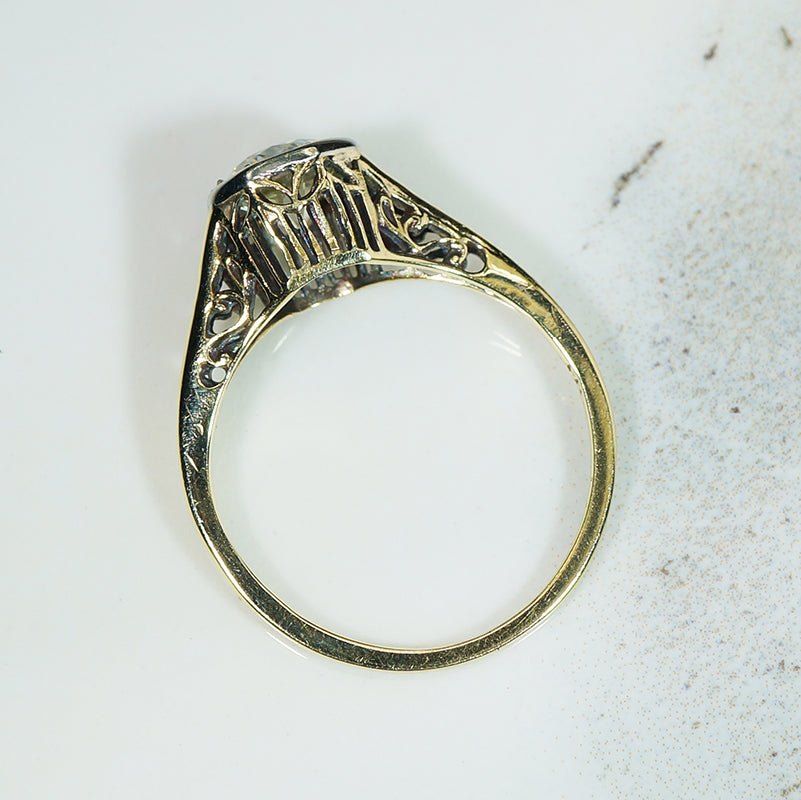 Lovely Yellow Gold Filigree OEC Diamond Ring